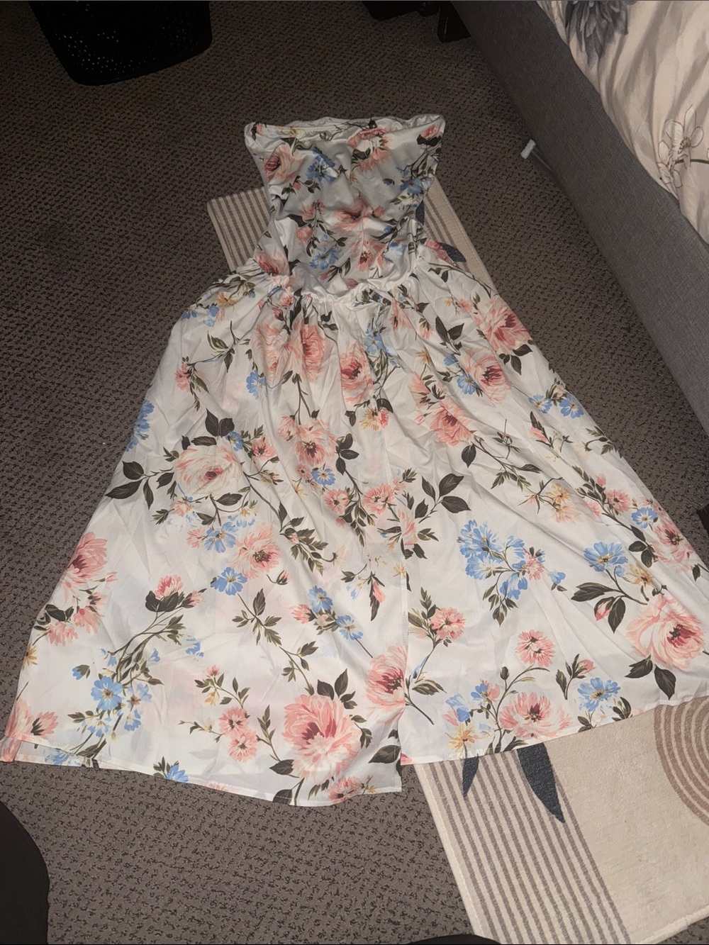 SHEIN White Floral Strapless Midi Dress
